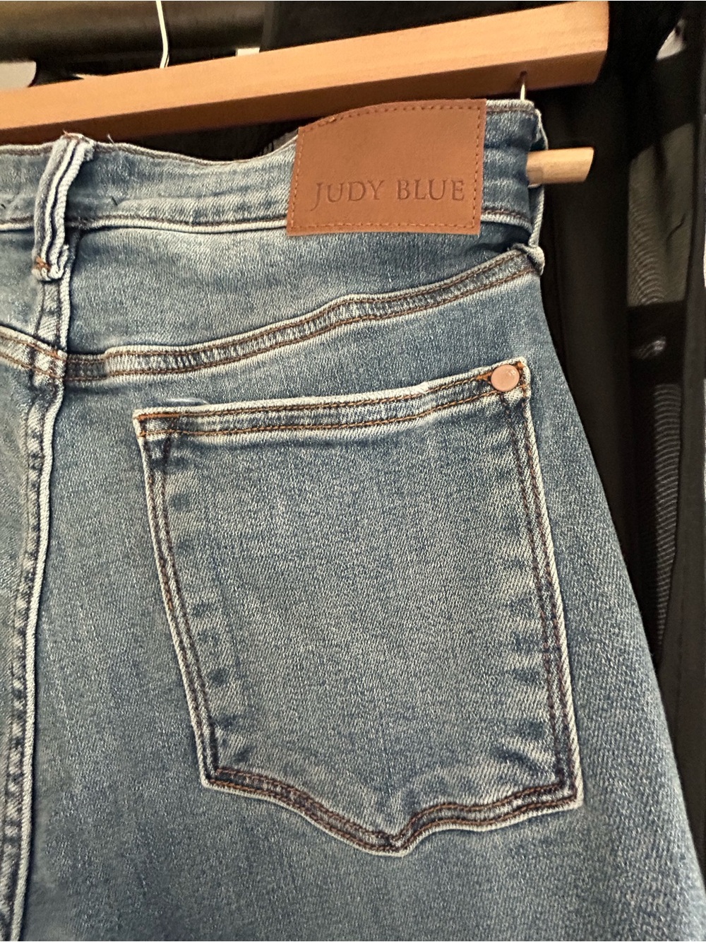 Judy Blue Light Blue Bootcut Jeans with Leather Patch